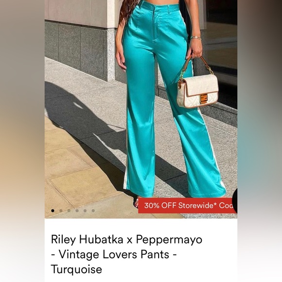 Pepperymayo x Riley Hubatka turquoise pants. NWT never worn. Size 8 - Picture 2 of 2